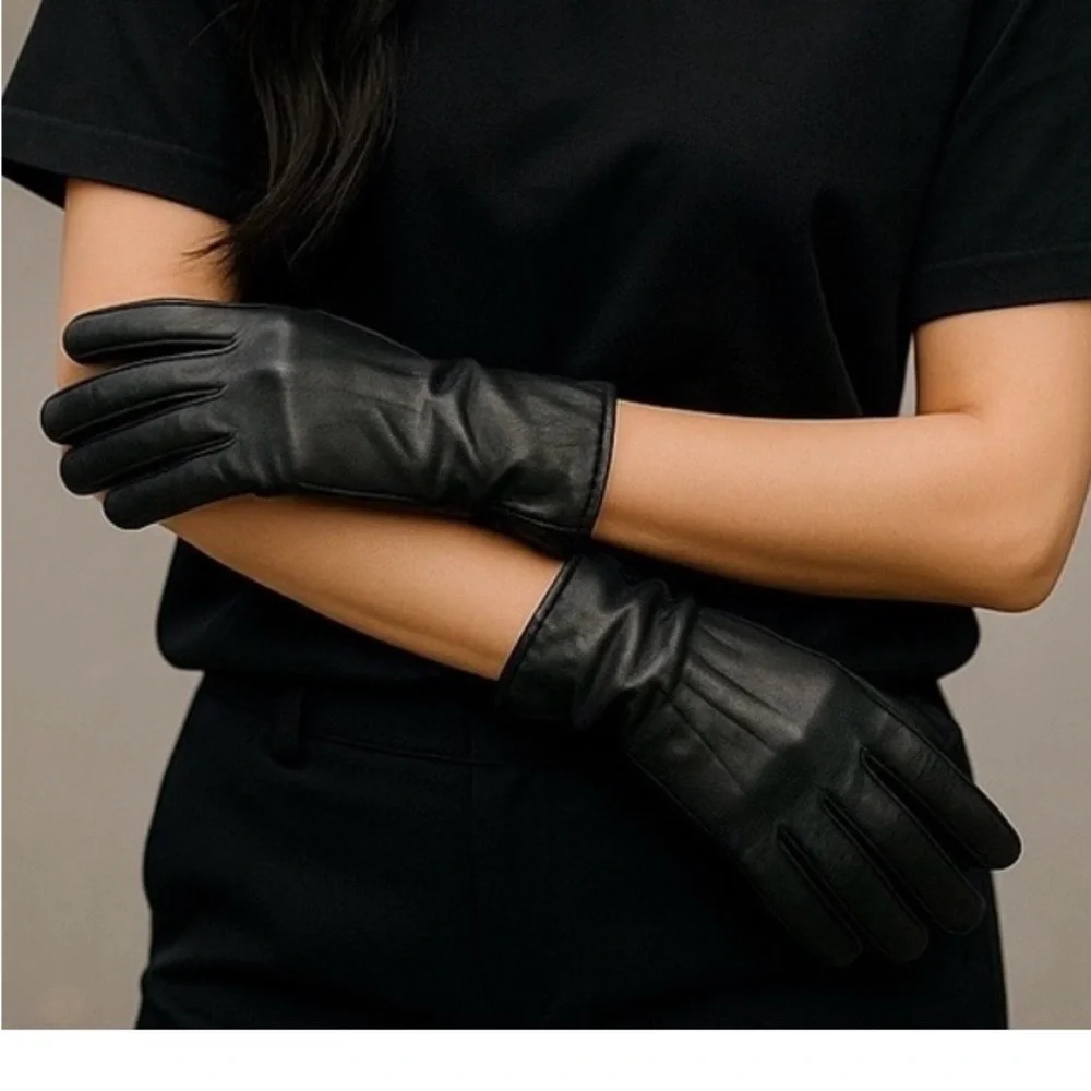 Preston & York Leather EUC Black Lined Gloves‎ Women's sz S MobWife Goth